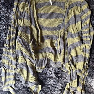 Free People Striped Cardigan in Gray and Green